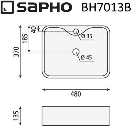 Раковина накладная 48см SAPHO BALENA BH7013B черный