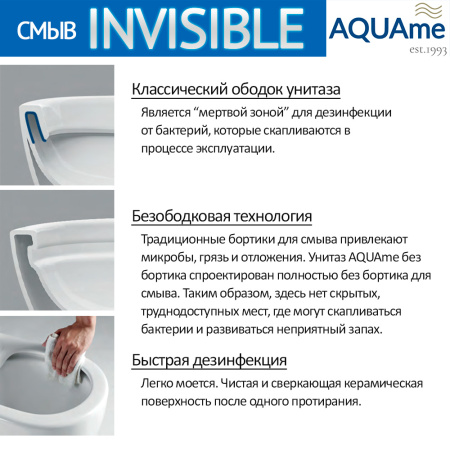 Унитаз подвесной безободковый AQUAme AQM2013PRO белый, с сиденьем микролифт