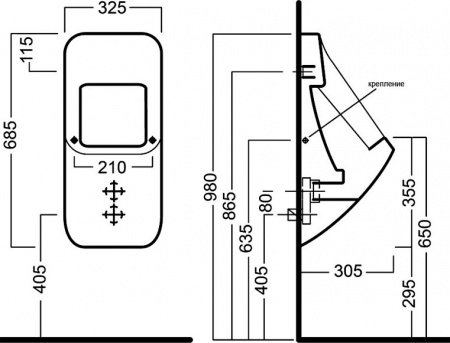 Писсуар подвесной Hatria Fusion Q YXC3 белый, скрытый подвод воды