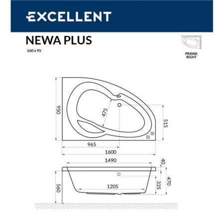 Ванна акриловая EXCELLENT Newa 160x95 (прав.)