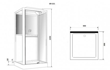 Душевая кабина Grossman GR-221 90x90x225 профиль черный, стекло прозрачное