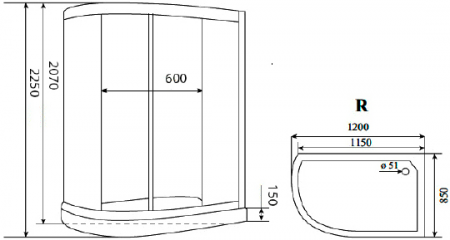 Душевая кабина Timo Lux T-7702 R P 120x85x225 профиль хром глянцевый, стекло прозрачное