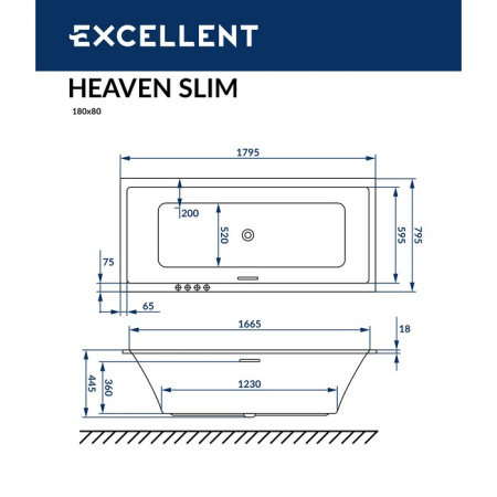 Ванна акриловая EXCELLENT Heaven Slim 180x80