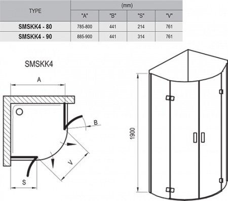 Душевой угол Ravak Smartline SMSKK4 90x90x190 профиль хром, стекло прозрачное