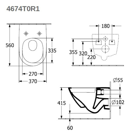 Унитаз подвесной безободковый Villeroy & Boch Antao 4674T0R1 с покрытием CeramicPlus, без сиденья