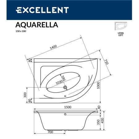 Ванна акриловая EXCELLENT Aquarella 150x100 (лев.)