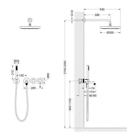 Встраиваемая душевая система со смесителем Timo Saona SX-2348/17SM золото матовое