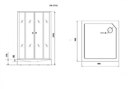 Душевая кабина Grossman GR170QR 100x100x205 профиль хром, стекло прозрачное/матовое