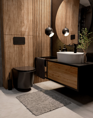 Унитаз подвесной безободковый AQUAme AQM2001MB черный матовый, с сиденьем микролифт