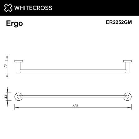 Полотенцедержатель 600 мм. WHITECROSS Ergo ER2252GM (оружейная сталь)