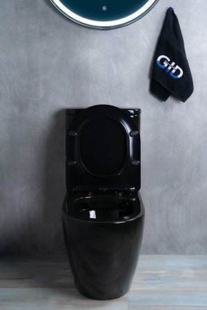 Унитаз напольный безободковый GID Tr2177BL с сиденьем микролифт, черный глянцевый