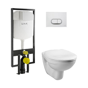 Комплект унитаза с инсталляцией Vitra Normus 9773B003-7203 с сиденьем и кнопкой смыва Хром
