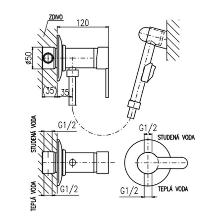 Гигиенический душ со смесителем Rav Slezak Zambezi ZA047, хром