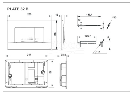 Кнопка смыва для унитазов Roca Active 32B 8901130B6 черный матовый