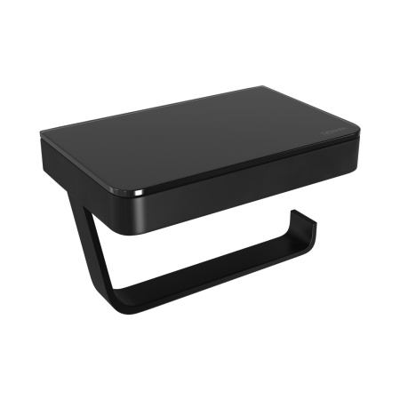 Держатель для туалетной бумаги Lemark GLASS LINE 9722030 с полкой, чёрный матовый/черное стекло