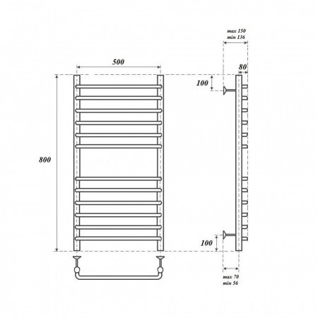 Полотенцесушитель электрический Point PN09158SE П12 500x800 левый/правый, хром