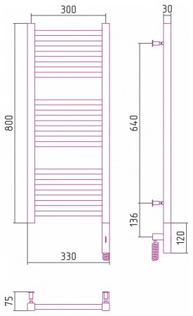 Полотенцесушитель электрический Сунержа Модус 3.0 80х30 сатин, правый ТЭН