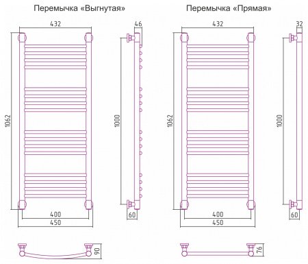 Полотенцесушитель водяной Сунержа Богема+ 100х40 перемычка прямая, сатин