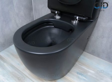 Унитаз напольный безободковый GID Tr2177BM с сиденьем микролифт, черный матовый