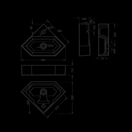 Раковина подвесная 50см Sanita Luxe Line LIN35SLWB01 белый