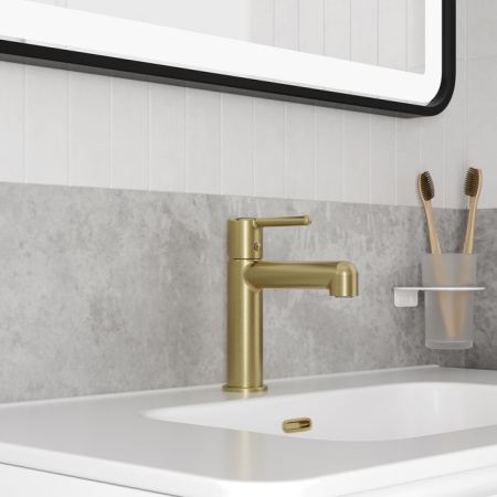 Cмеситель для умывальника, золотой матовый, Aiger, IDDIS AIGMG00i01