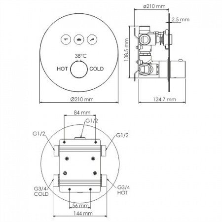 Термостат для душа WasserKraft Dinkel 5844 Thermo хром