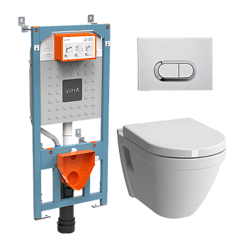 Комплект унитаза с инсталляцией Vitra S50 9003B003-7201 с сиденьем Микролифт и кнопкой смыва Хром