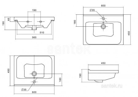 Раковина Santek Миранда 60 отверстие под смеситель 1WH302421