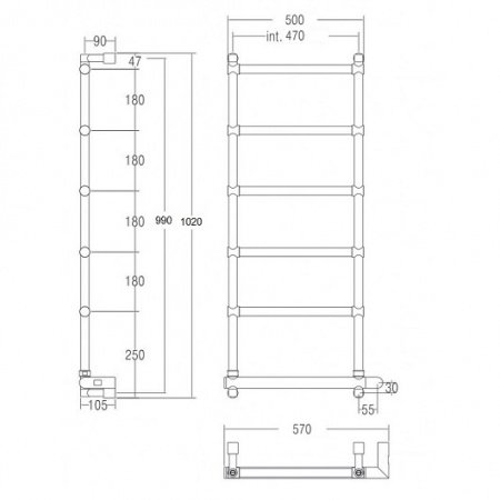 Полотенцесушитель электрический Margaroli Sole 552-6 5524706CRPB 635х570 хром