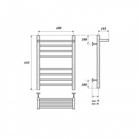 Полотенцесушитель водяной Point PN10146SP П7 400x600 с полкой, хром