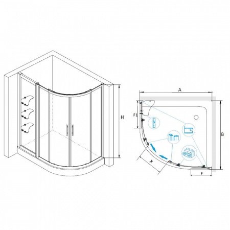 Душевой угол RGW Hotel 130x100x195 профиль хром, стекло прозрачное