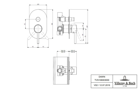 Смеситель для ванны с душем Villeroy & Boch Dawn TVS10600300061 хром