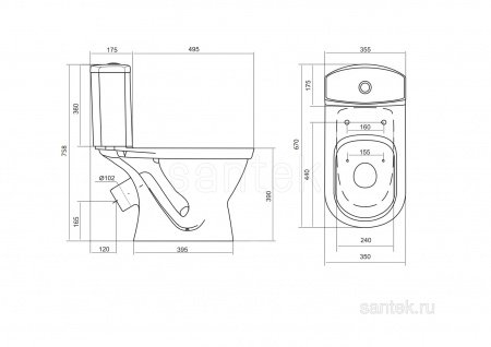 Унитаз-компакт Santek Алькор с диагональным выпуском, антивсплеск 1WH302196
