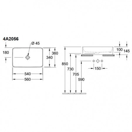 Раковина накладная 56м Villeroy & Boch Collaro 4A2056R1 alpin с покрытием ceramicplus