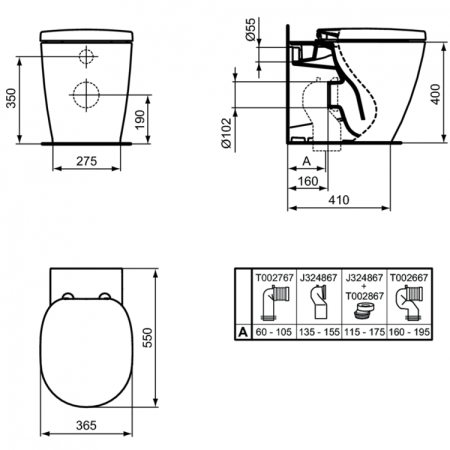 Напольный пристенный унитаз-соло Ideal Standard CONNECT AquaBlade® E052401