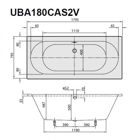 Акриловая ванна Villeroy & Boch O Novo UBA180CAS2V-01 SOLO 180 alpin