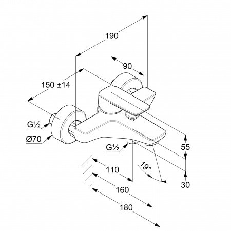 Смеситель для ванны с душем Kludi Pure&Style 406813975 черный матовый