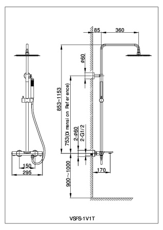 Душевая стойка с термостатом Vincea Vogue VSFS-1V1TGM вороненая сталь