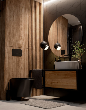 Унитаз подвесной безободковый AQUAme AQM2001MB черный матовый, с сиденьем микролифт