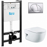 Комплект унитаза с инсталляцией Roca Meridian 7893104110 с сиденьем Микролифт и клавишей смыва Хром