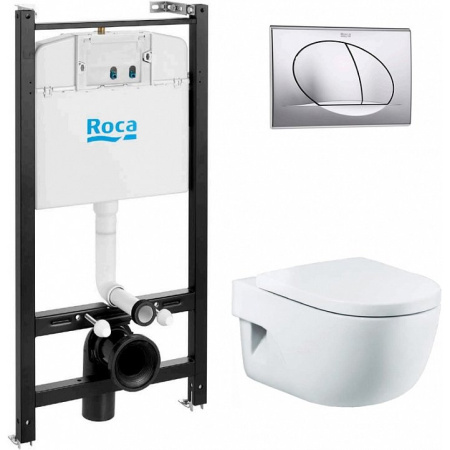 Комплект унитаза с инсталляцией Roca Meridian 7893104110 с сиденьем Микролифт и клавишей смыва Хром