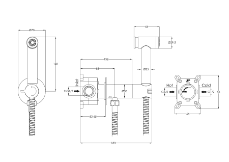 Гигиенический душ с прогрессивным смесителем Benesque Lumiere 26010103 черный брашированный