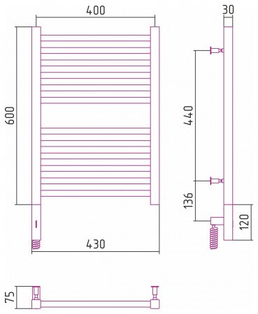 Полотенцесушитель электрический Сунержа Модус 3.0 60х40 черный матовый, левый ТЭН