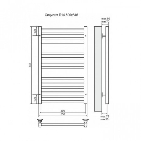 Полотенцесушитель электрический Terminus Сицилия П14 500x846, ТЭН HT-1 300W, левый/правый