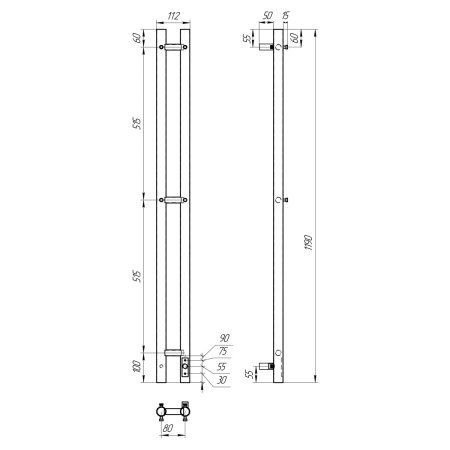Полотенцесушитель электрический Point Деметра PN12812B П3 80x1200, диммер справа, черный