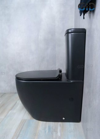 Унитаз напольный безободковый GID Tr2177BM с сиденьем микролифт, черный матовый