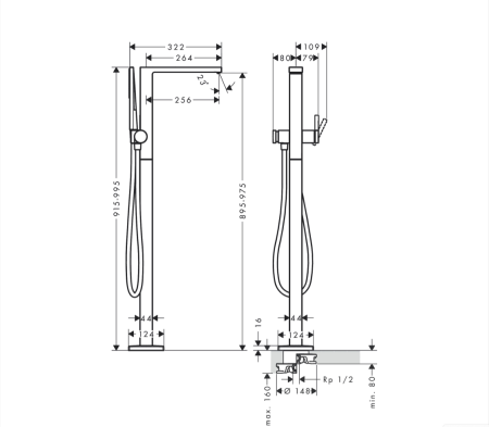 Смеситель для ванны напольный Hansgrohe Tecturis E 73445000 хром
