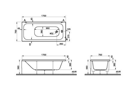 Акриловая ванна Vitra Optimum 170x75см белый