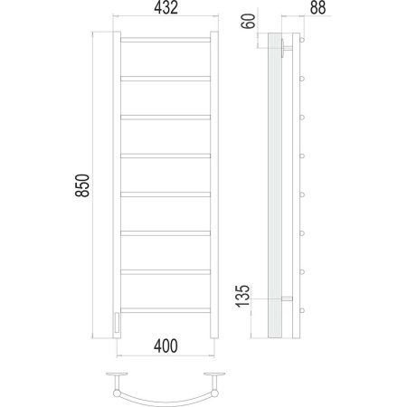 Полотенцесушитель электрический Terminus Классик П8 40х85, левый