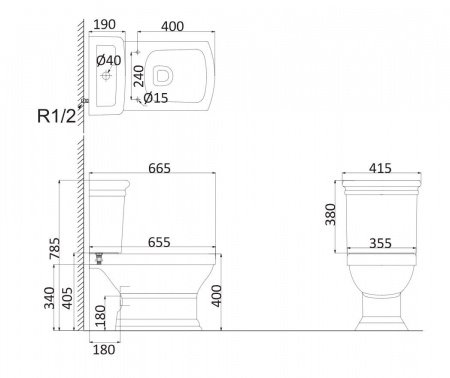 Унитаз напольный унитаз-компакт Creo Ceramique Orleans OR1002+OR1003+OR1001 белый